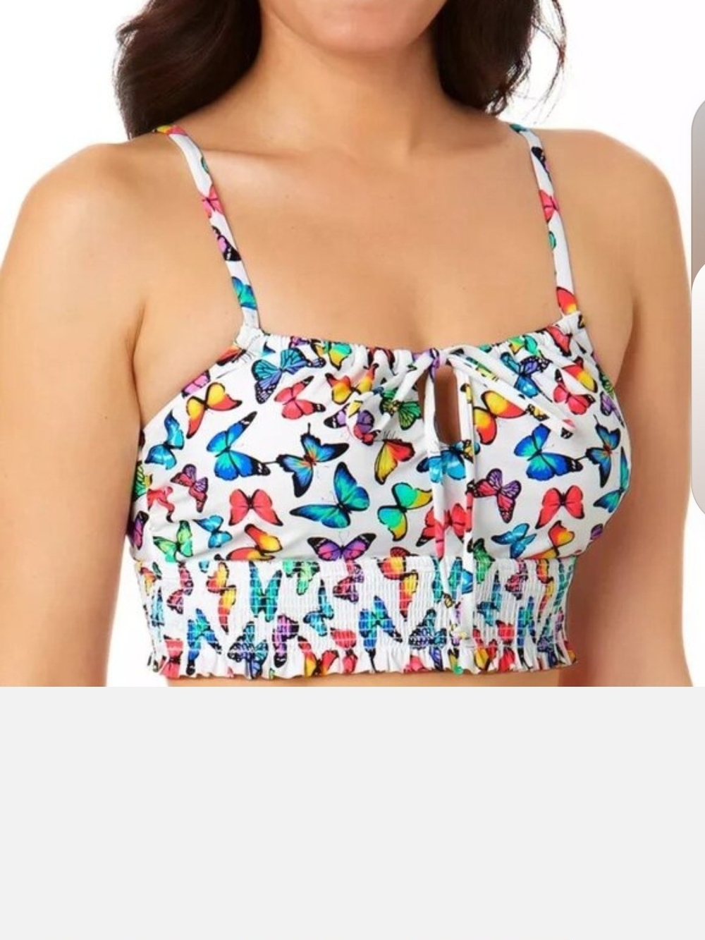 Salt + Cove White Butterfly Print Smocked Bikini Top
